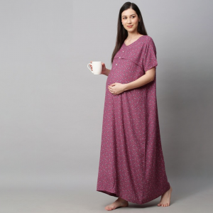 Purple Printed Maxi Maternity Sustainable Nightdress