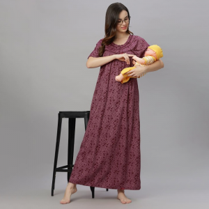 Women Floral Printed Maternity Maxi Nightdress