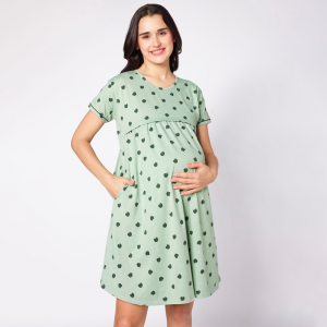 Green Conversational Printed Maternity Nightdress
