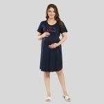 Women Typography Printed Cotton Maternity T-Shirt Dress