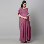 Purple Printed Maxi Maternity Sustainable Nightdress