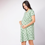 Green Conversational Printed Maternity Nightdress
