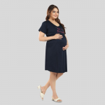 Women Typography Printed Cotton Maternity T-Shirt Dress