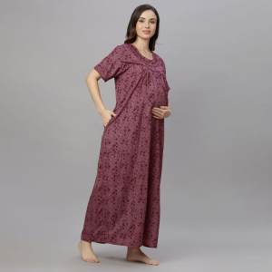 Women Floral Printed Maternity Maxi Nightdress