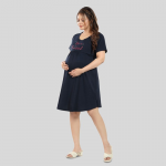 Women Typography Printed Cotton Maternity T-Shirt Dress