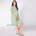 Green Conversational Printed Maternity Nightdress